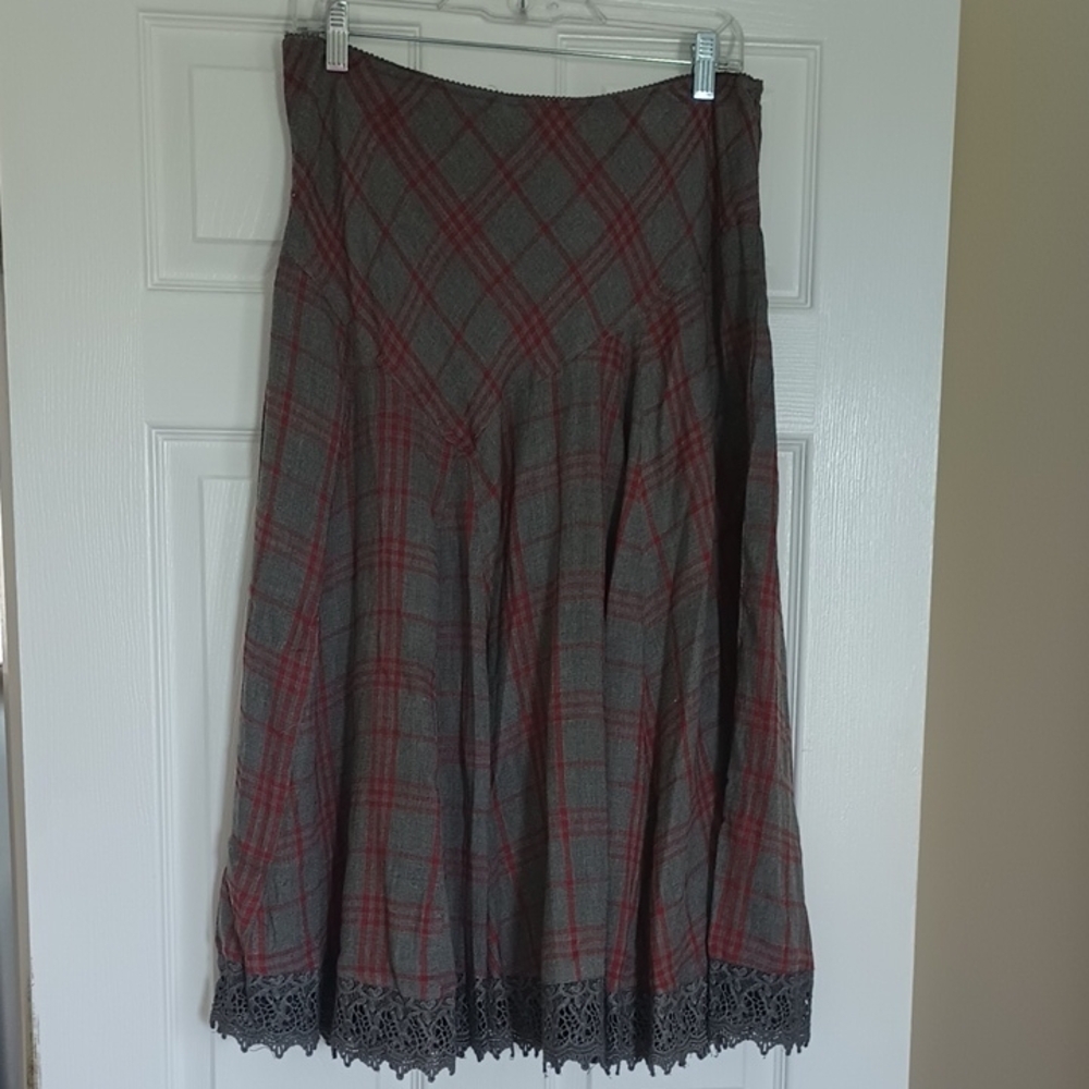 Lola Gray and Red Pleated Midi Skirt